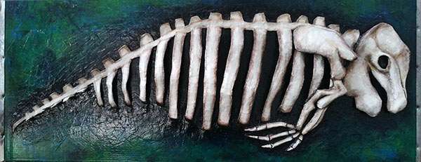 Manatee Paper Mache Skeleton Painting Copyright 2018 Elise McClellan Figureheadarts.com