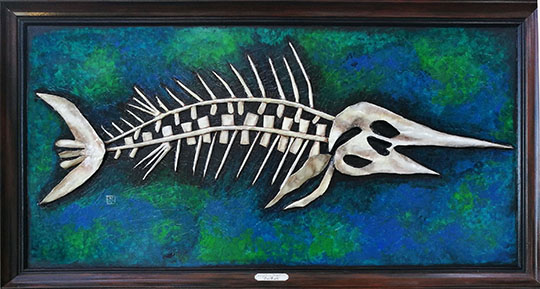 Sailfish Paper Mache Fish Skeleton Painting Copyright 2018 Elise McClellan Figureheadarts.com